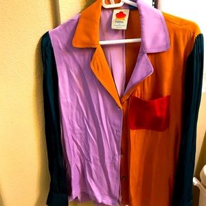 Upscale brand multi color silk like blouse